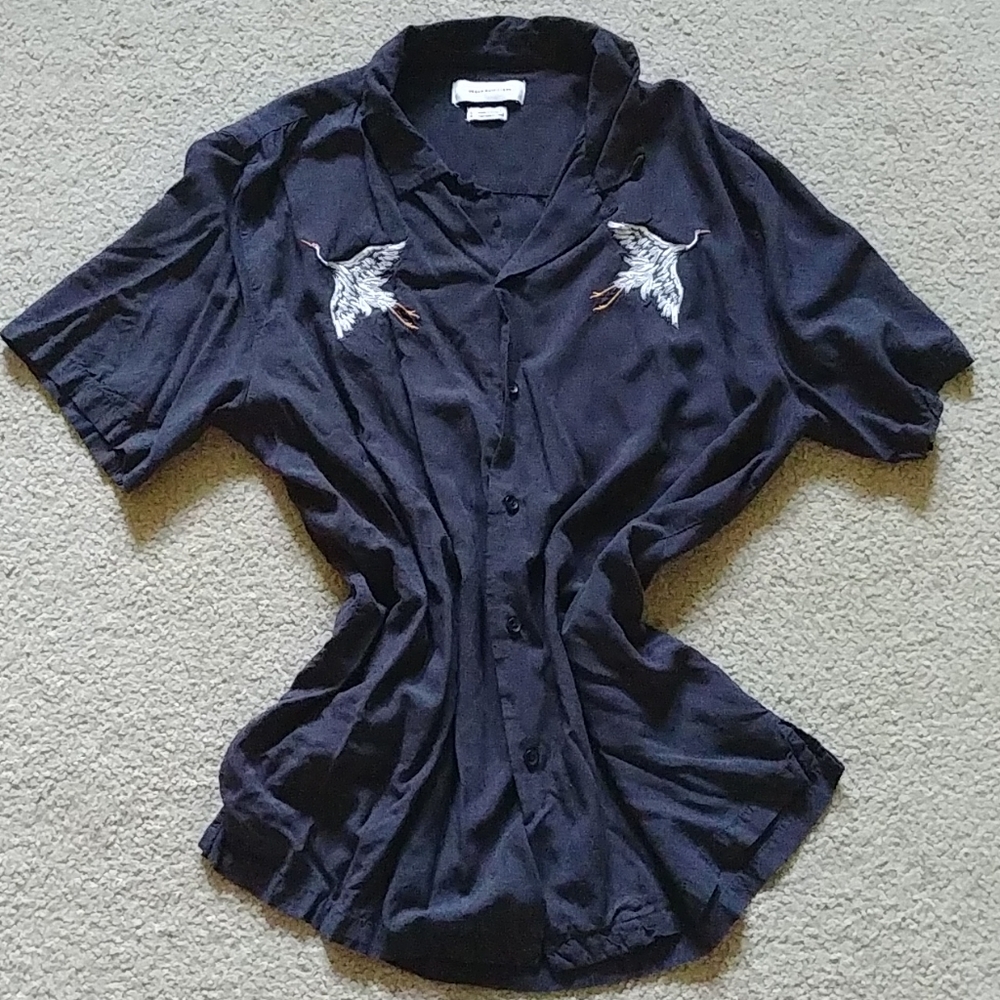 UO Embroidered Crane Shirt